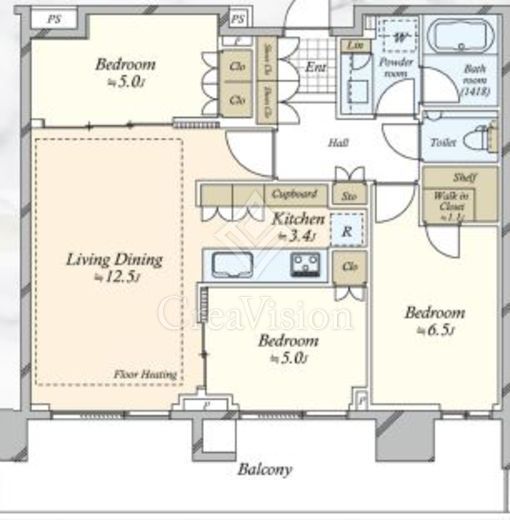 HARUMI FLAG PARK VILLAGE T棟 (晴海フラッグ パークヴィレッジ T棟)　39F1号室　間取り