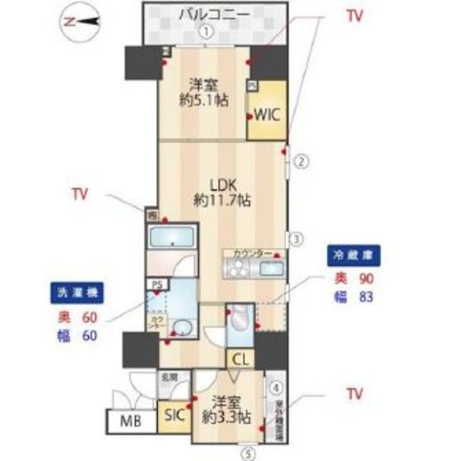 ZOOM信濃町　406号室　間取り