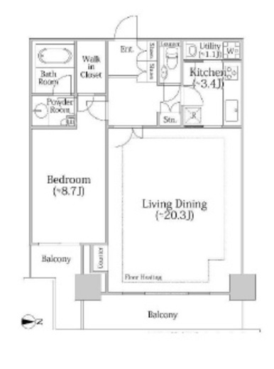 河田町ガーデンクラブフロア　3302号室　間取り