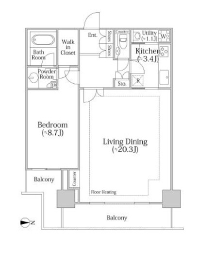 河田町ガーデンクラブフロア　3602号室　間取り