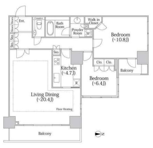 河田町ガーデンクラブフロア　3701号室　間取り