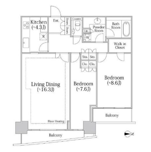 河田町ガーデンクラブフロア　3203号室　間取り
