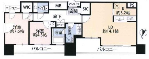 カテリーナ三田タワースイート ウエストアーク　17F1号室　間取り