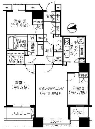 芝浦アイランド グローヴタワー　3206号室　間取り