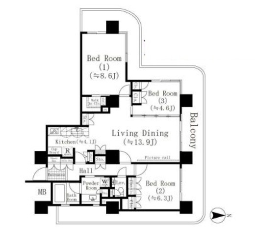 リバーポイントタワー　310号室　間取り
