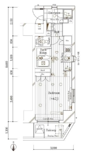 ガリシアヒルズ西麻布EAST　1301号室　間取り
