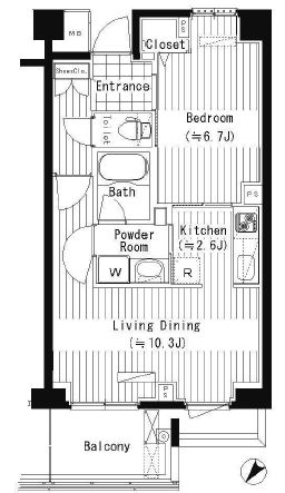 プライムアーバン東中野コート (PRIME URBAN 東中野 COURT)　207号室　間取り