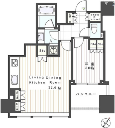 シティタワー麻布十番　24F号室　間取り