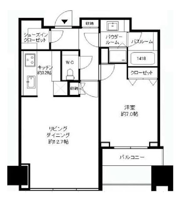シティタワー麻布十番　23F号室　間取り