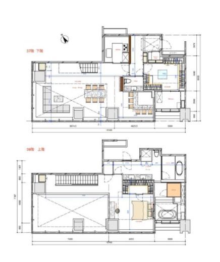 シティタワー麻布十番　37F2号室　間取り