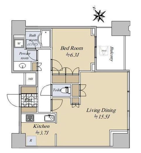 シティタワー麻布十番　8F3号室　間取り