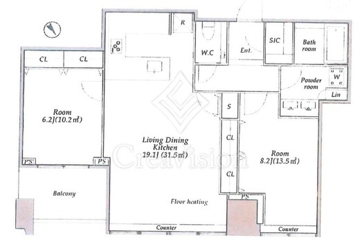 シティタワー麻布十番　1216号室　間取り