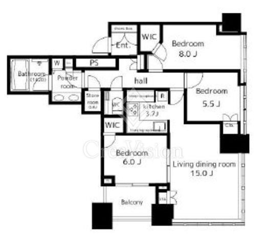 シティタワー麻布十番　1509号室　間取り