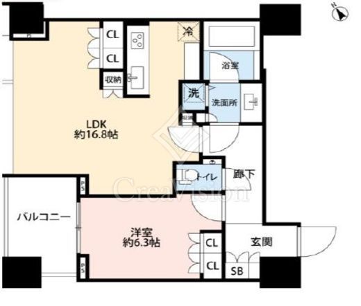 シティタワー麻布十番　24F2号室　間取り
