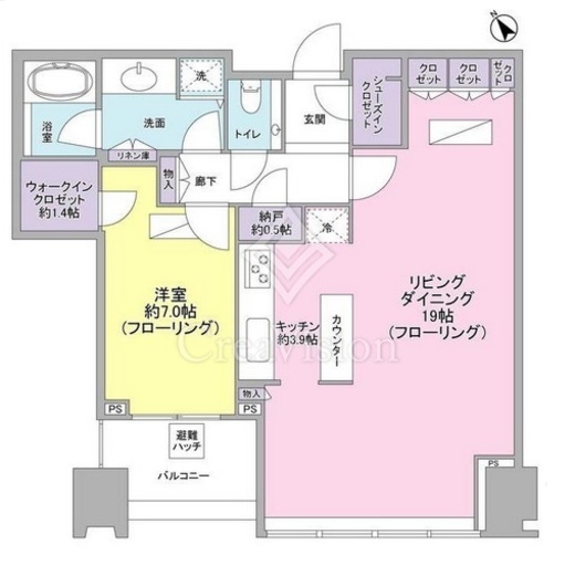 シティタワー麻布十番　23F7号室　間取り