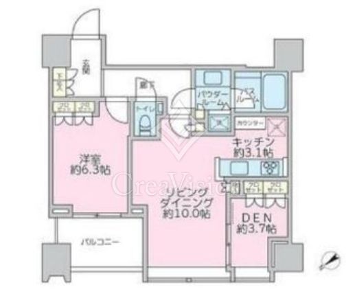 シティタワー麻布十番　17F5号室　間取り