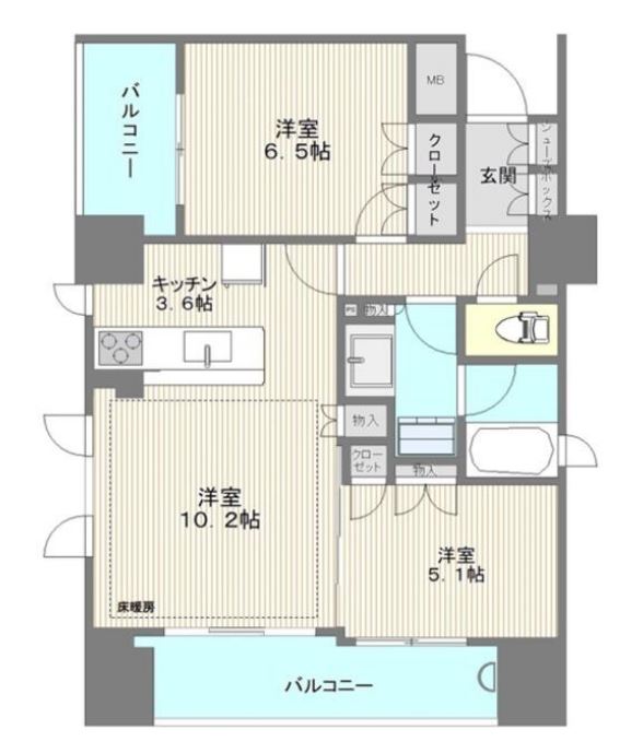 シティハウス門前仲町　1305号室　間取り