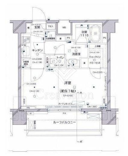パレステュディオ新宿パークサイド　1304号室　間取り