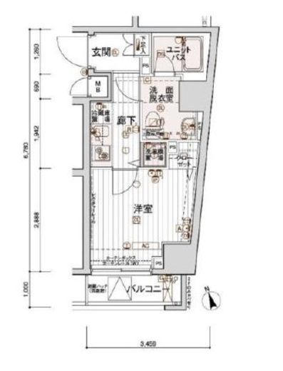 メインステージ白金高輪駅前2　702号室　間取り