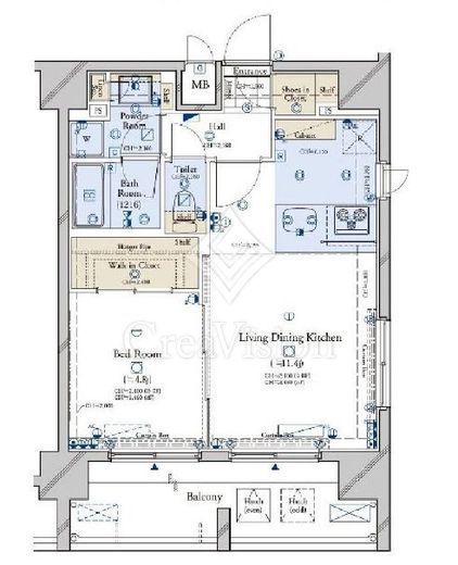 コンシェリア新宿イースト　13F1号室　間取り