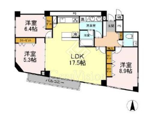 六本木コート　4B号室　間取り