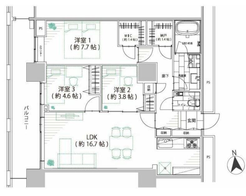 ザ・パークタワー東京サウス　16F号室　間取り