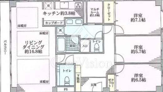 麻布広尾ナショナルコート　7F1号室　間取り