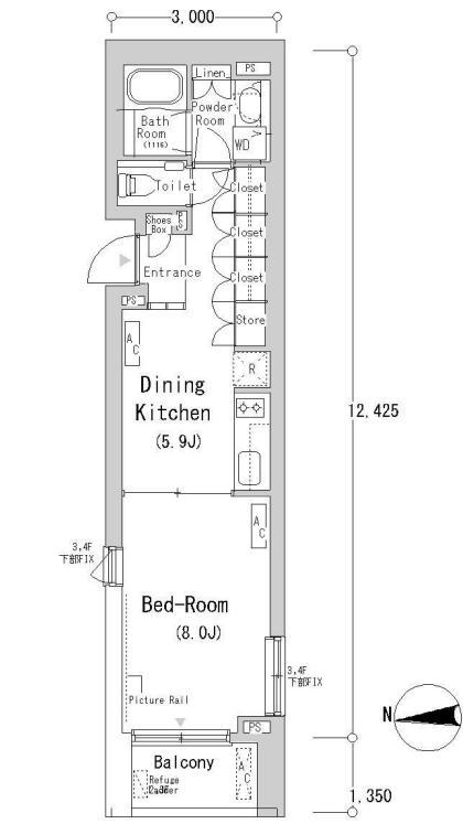 フロンティアレジデンス南麻布(旧：ルフォンプログレ南麻布)　220号室　間取り