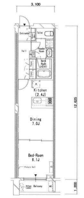 フロンティアレジデンス南麻布(旧：ルフォンプログレ南麻布)　216号室　間取り