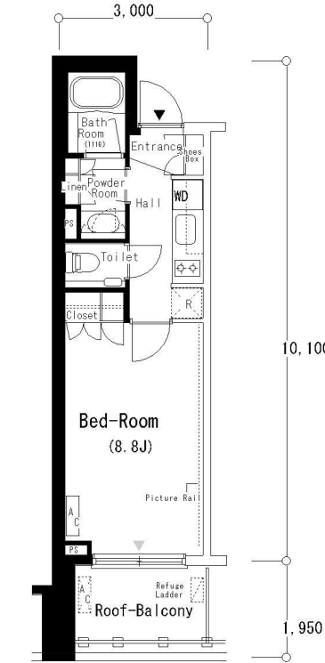 フロンティアレジデンス南麻布(旧：ルフォンプログレ南麻布)　413号室　間取り