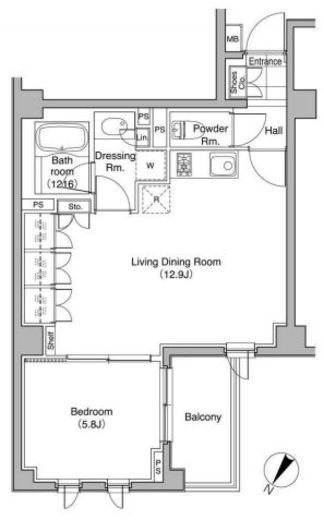 コートレアル三田綱町　201号室　間取り