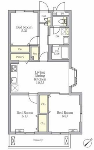 メゾンカルム中落合North　201号室　間取り