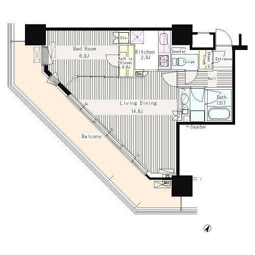 ユニゾンタワー　1504号室　間取り
