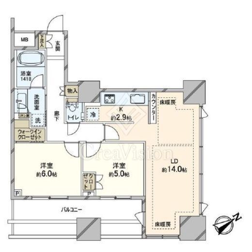 中野ツインマークタワー　6F2号室　間取り