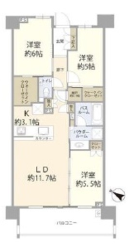 シティハウス中野テラス　3F1号室　間取り