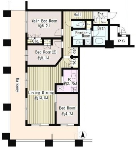 ディアマークスキャピタルタワー　708号室　間取り