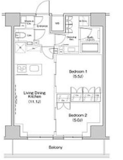 ザ・パークハビオ中野富士見町ガーデン　1402号室　間取り