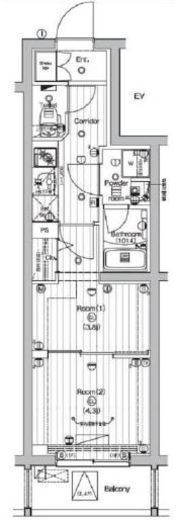 PREMIUM CUBE 中野新橋DEUX (プレミアムキューブ中野新橋ドゥ)　502号室　間取り