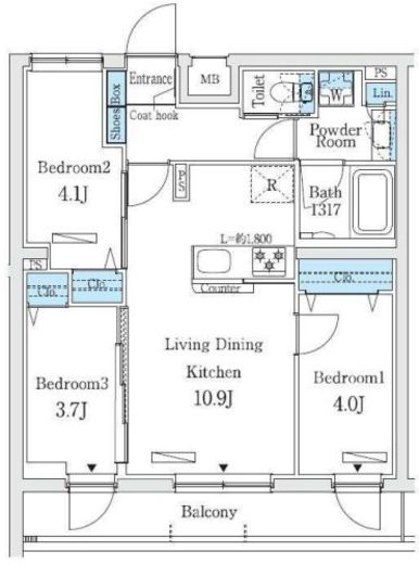 プライムブリス中野富士見町I　304号室　間取り