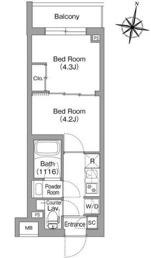 コンフォリア・リヴ東中野　208号室　間取り