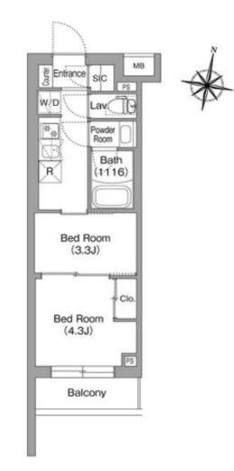 コンフォリア・リヴ東中野　402号室　間取り