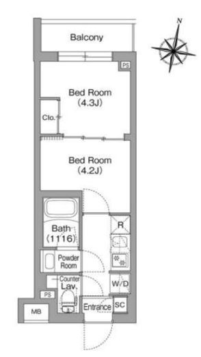 コンフォリア・リヴ東中野　408号室　間取り