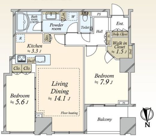 シティタワーズ豊洲ザ・ツイン ノースタワー　3810号室　間取り