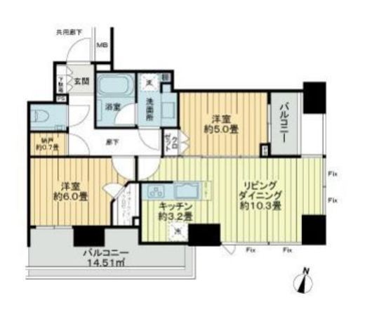 シティタワー上野池之端　702号室　間取り