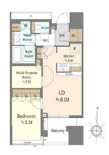パークタワー錦糸町　5F1号室　間取り