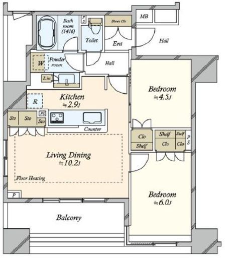 クレヴィア住吉扇橋　9F1号室　間取り