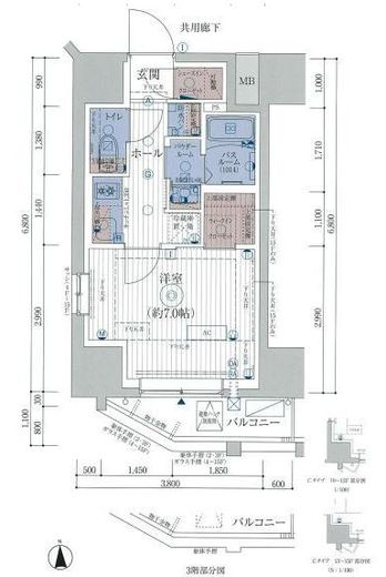エステムコート亀戸東京イースト　1203号室　間取り