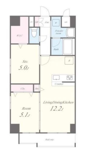 トランキーユ浅草　701号室　間取り