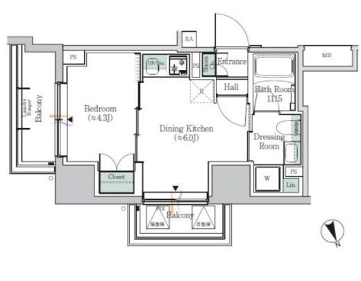 ONE ROOF RESIDENCE ASAKUSABASHI　606号室　間取り