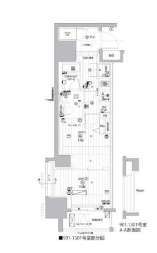 PREMIUM CUBE 亀戸 (プレミアムキューブ亀戸)　1301号室　間取り